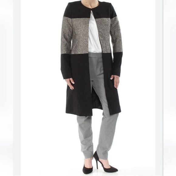 Calvin Klein black coat w/ gold & silver metallic beaded band, size 6 - Picture 5 of 13